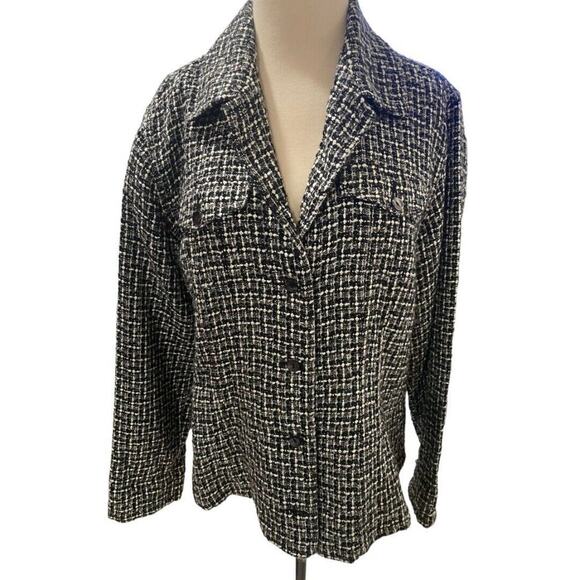 2 (12) Chico's Black and White Crosshatch Tweed Jacket Blazer - Picture 1 of 6